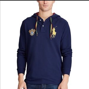 POLO RALPH LAUREN Mens Mesh Hooded Shirt Sz L Navy